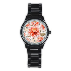 Flowers Plants Sample Design Rose Garden Flower Decoration Love Romance Bouquet Stainless Steel Round Watch