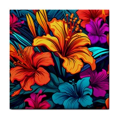 Hibiscus Flowers Colorful Vibrant Tropical Garden Bright Saturated Nature Tile Coaster by Maspions