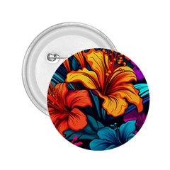 Hibiscus Flowers Colorful Vibrant Tropical Garden Bright Saturated Nature 2 25  Buttons