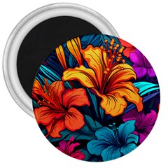 Hibiscus Flowers Colorful Vibrant Tropical Garden Bright Saturated Nature 3  Magnets by Maspions