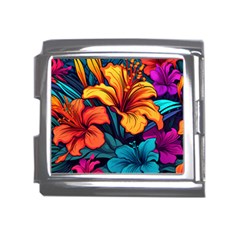 Hibiscus Flowers Colorful Vibrant Tropical Garden Bright Saturated Nature Mega Link Italian Charm (18mm)