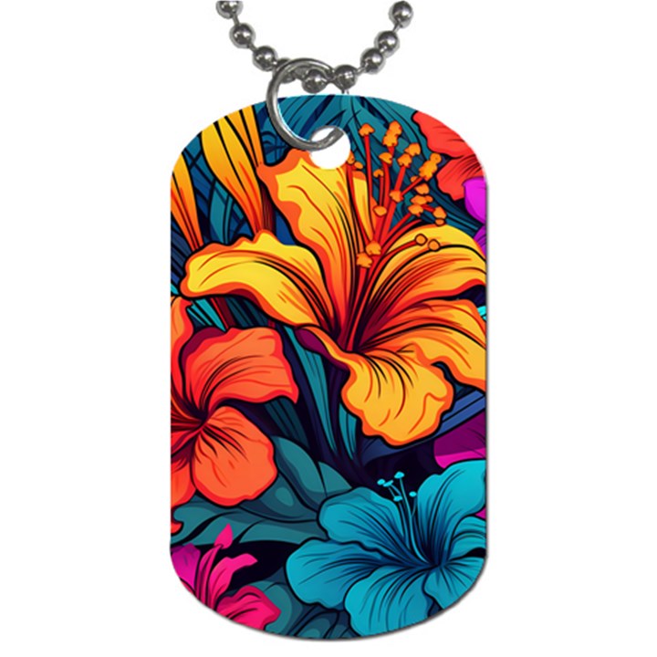 Hibiscus Flowers Colorful Vibrant Tropical Garden Bright Saturated Nature Dog Tag (Two Sides)