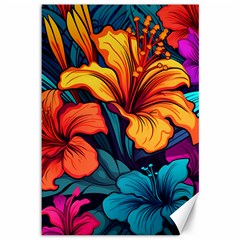 Hibiscus Flowers Colorful Vibrant Tropical Garden Bright Saturated Nature Canvas 12  X 18 