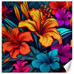 Hibiscus Flowers Colorful Vibrant Tropical Garden Bright Saturated Nature Canvas 20  X 20 