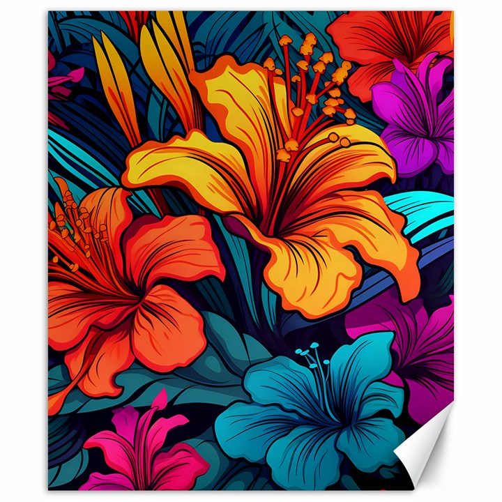 Hibiscus Flowers Colorful Vibrant Tropical Garden Bright Saturated Nature Canvas 20  x 24 