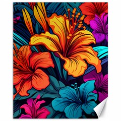 Hibiscus Flowers Colorful Vibrant Tropical Garden Bright Saturated Nature Canvas 11  X 14 