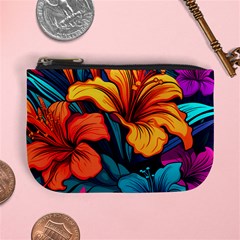 Hibiscus Flowers Colorful Vibrant Tropical Garden Bright Saturated Nature Mini Coin Purse