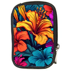 Hibiscus Flowers Colorful Vibrant Tropical Garden Bright Saturated Nature Compact Camera Leather Case by Maspions