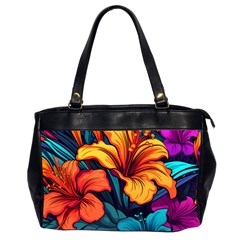 Hibiscus Flowers Colorful Vibrant Tropical Garden Bright Saturated Nature Oversize Office Handbag (2 Sides)