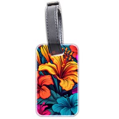 Hibiscus Flowers Colorful Vibrant Tropical Garden Bright Saturated Nature Luggage Tag (two Sides)