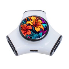 Hibiscus Flowers Colorful Vibrant Tropical Garden Bright Saturated Nature 3-port Usb Hub