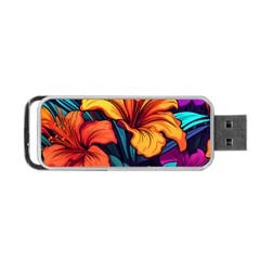 Hibiscus Flowers Colorful Vibrant Tropical Garden Bright Saturated Nature Portable Usb Flash (one Side) by Maspions