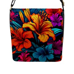 Hibiscus Flowers Colorful Vibrant Tropical Garden Bright Saturated Nature Flap Closure Messenger Bag (l)