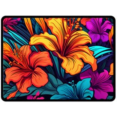 Hibiscus Flowers Colorful Vibrant Tropical Garden Bright Saturated Nature Two Sides Fleece Blanket (large)