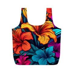 Hibiscus Flowers Colorful Vibrant Tropical Garden Bright Saturated Nature Full Print Recycle Bag (m) by Maspions