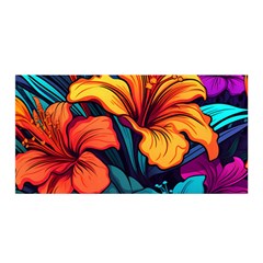 Hibiscus Flowers Colorful Vibrant Tropical Garden Bright Saturated Nature Satin Wrap 35  X 70 