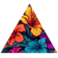 Hibiscus Flowers Colorful Vibrant Tropical Garden Bright Saturated Nature Wooden Puzzle Triangle