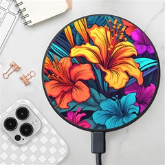 Hibiscus Flowers Colorful Vibrant Tropical Garden Bright Saturated Nature Wireless Fast Charger(black)