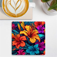 Hibiscus Flowers Colorful Vibrant Tropical Garden Bright Saturated Nature Uv Print Square Tile Coaster 