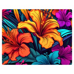 Hibiscus Flowers Colorful Vibrant Tropical Garden Bright Saturated Nature Premium Plush Fleece Blanket (medium)