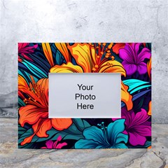 Hibiscus Flowers Colorful Vibrant Tropical Garden Bright Saturated Nature White Tabletop Photo Frame 4 x6  by Maspions