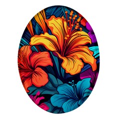 Hibiscus Flowers Colorful Vibrant Tropical Garden Bright Saturated Nature Oval Glass Fridge Magnet (4 Pack)