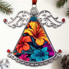 Hibiscus Flowers Colorful Vibrant Tropical Garden Bright Saturated Nature Metal Angel With Crystal Ornament