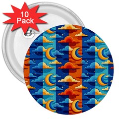 Clouds Stars Sky Moon Day And Night Background Wallpaper 3  Buttons (10 Pack) 