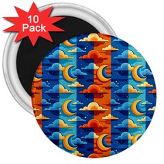 Clouds Stars Sky Moon Day And Night Background Wallpaper 3  Magnets (10 Pack) 