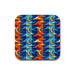 Clouds Stars Sky Moon Day And Night Background Wallpaper Rubber Square Coaster (4 Pack)