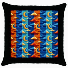 Clouds Stars Sky Moon Day And Night Background Wallpaper Throw Pillow Case (black)