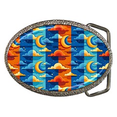 Clouds Stars Sky Moon Day And Night Background Wallpaper Belt Buckles