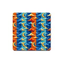 Clouds Stars Sky Moon Day And Night Background Wallpaper Square Magnet