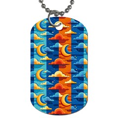 Clouds Stars Sky Moon Day And Night Background Wallpaper Dog Tag (two Sides)