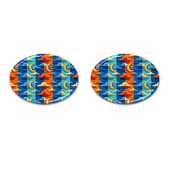 Clouds Stars Sky Moon Day And Night Background Wallpaper Cufflinks (oval)