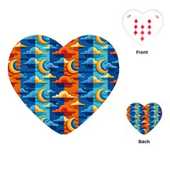 Clouds Stars Sky Moon Day And Night Background Wallpaper Playing Cards Single Design (heart)