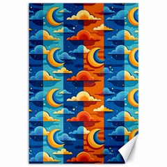 Clouds Stars Sky Moon Day And Night Background Wallpaper Canvas 12  X 18 