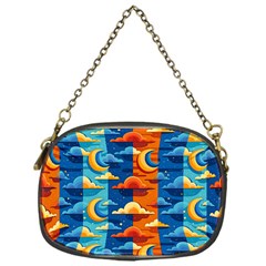 Clouds Stars Sky Moon Day And Night Background Wallpaper Chain Purse (one Side)