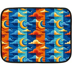 Clouds Stars Sky Moon Day And Night Background Wallpaper Fleece Blanket (mini)