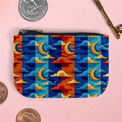 Clouds Stars Sky Moon Day And Night Background Wallpaper Mini Coin Purse