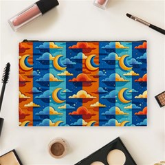 Clouds Stars Sky Moon Day And Night Background Wallpaper Cosmetic Bag (large)