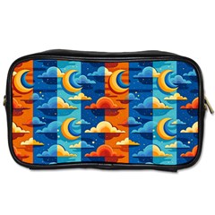 Clouds Stars Sky Moon Day And Night Background Wallpaper Toiletries Bag (one Side)