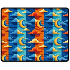 Clouds Stars Sky Moon Day And Night Background Wallpaper Fleece Blanket (medium)