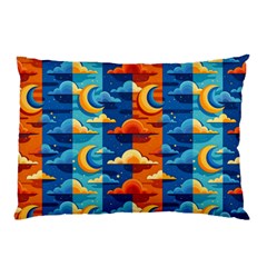 Clouds Stars Sky Moon Day And Night Background Wallpaper Pillow Case (two Sides)