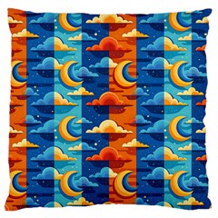 Clouds Stars Sky Moon Day And Night Background Wallpaper Large Cushion Case (one Side)