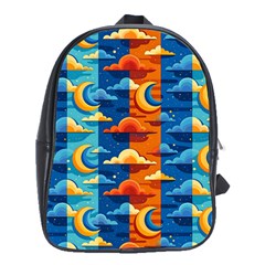 Clouds Stars Sky Moon Day And Night Background Wallpaper School Bag (xl)