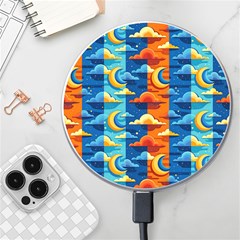 Clouds Stars Sky Moon Day And Night Background Wallpaper Wireless Fast Charger(white) by Maspions