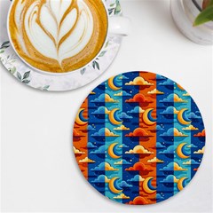 Clouds Stars Sky Moon Day And Night Background Wallpaper Uv Print Round Tile Coaster