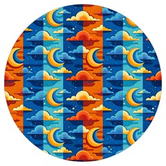 Clouds Stars Sky Moon Day And Night Background Wallpaper Round Trivet