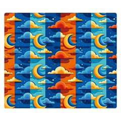 Clouds Stars Sky Moon Day And Night Background Wallpaper Premium Plush Fleece Blanket (small)